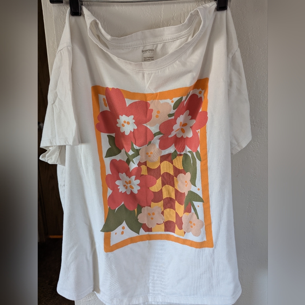 Sonoma White Tee with Floral Design